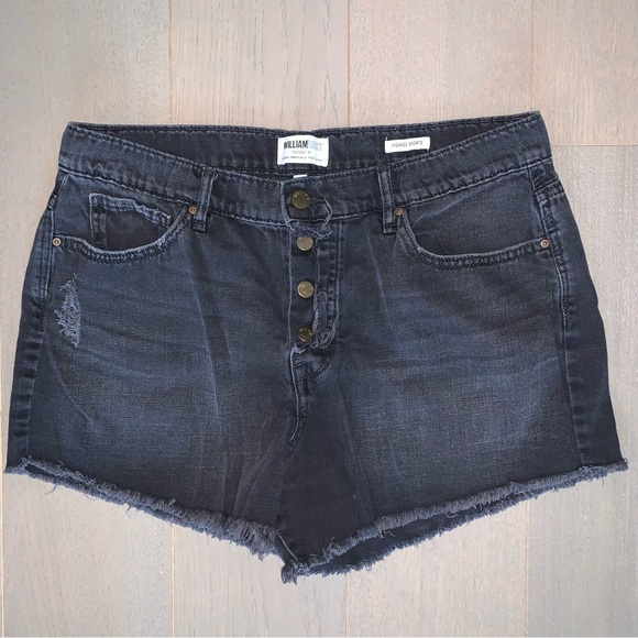 William Rast Faded Black High Rise Distressed Button Fly Denim Shorts - Picture 2 of 7